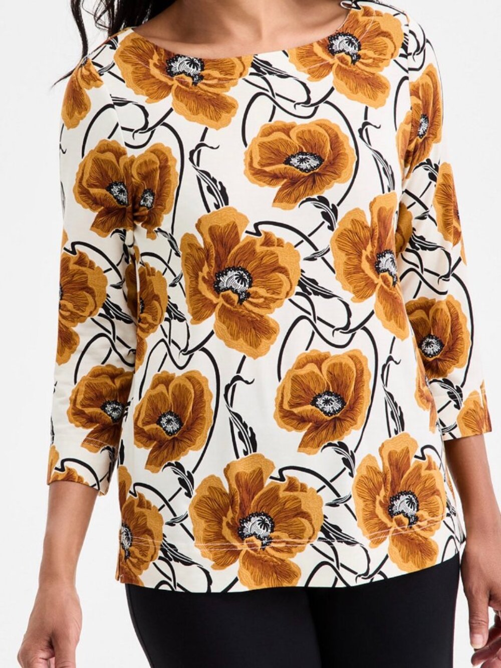 Women's Floral Print 3/4-Sleeve Boat-Neck Top